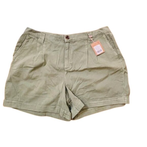 Boden Casual 100% Cotton Pleat Front Cuffed Relaxed Fit Shorts Olive Size 14 NWT - Picture 4 of 8